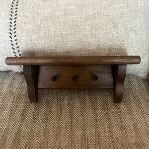 Vintage wooden peg hook wall shelf